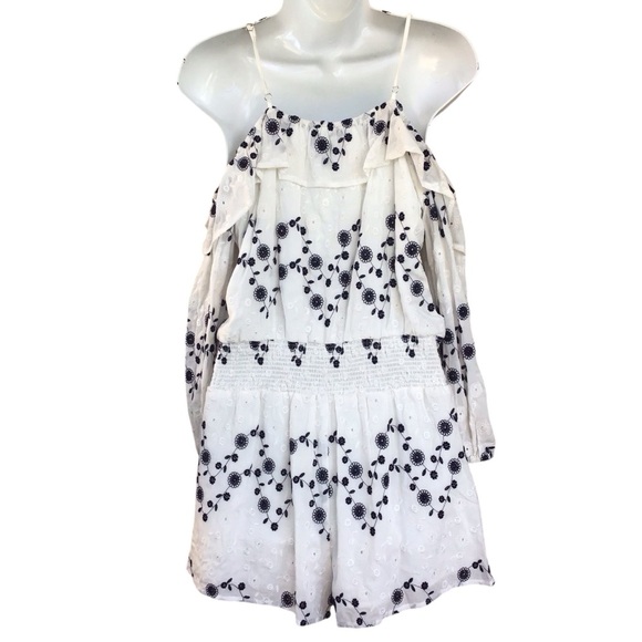 JOA White Embroidered Eyelet Off Shoulder Romper Size Small NWT - Picture 3 of 7